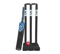 ND Sports Cricket Set - Plastic Stumps, Bat & Ball | Lightweight, Durable & Portable | For Kids & Adults | Indoor & Outdoor Play | With Mesh Handy Carry Bag (Black, Junior (Size 5) - Pack 1)
