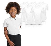 ND Sports Girls School Blouses - 2 Pack Short Sleeve Shirts for Ages 2-20 - Easy Iron, Classic Fit, White & Blue Uniform Tops, Lightweight Polycotton for Daily School Wear
