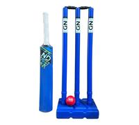 ND Sports Kids Adults Plastic Garden Cricket Set Starter Set (1 Bat 3 Stumps/Base 1 Ball 2 (Blue, Senior Full Size)