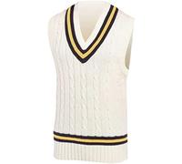 ND Sports Mens Cricket Jumper V Neck Sleeveless Casual Wear Cable Knitted Tank top XS-XXL (Small, Black/Amber/Black)