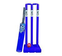 ND Sports Plastic Cricket Set - Full Cricket Kit with Bat, Stumps, Base & Ball - Lightweight & Portable - Indoor and Outdoor Use - Training & Casual Game Play (Blue Junior, 5)