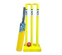 ND Sports Plastic Cricket Set - Full Cricket Kit with Bat, Stumps, Base & Ball - Lightweight & Portable - Indoor and Outdoor Use - Training & Casual Game Play (Yellow Junior, 5)