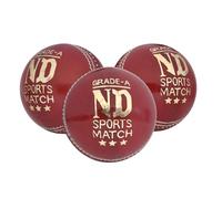 ND Sports Premium Grade Leather Cricket Ball - Ideal for Practice, Training, and Matches - Available in Pack of 1, 3, 6 Handcrafted for Superior Performance (P-3, Red)