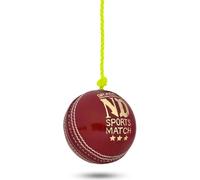 ND Sports Premium Leather String Cricket Balls, Ideal for Practice | Improve Hand-Eye Coordination & Batting Accuracy with Hanging Training Ball (Red, Leather)