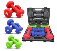 ND Sports Weights Dumbbells Set - Neoprene-Coated Hand Weights with Anti-Roll Design | Dumbbells Set for Women, Kids & Home Gym | Non-Slip Grip, Multi-Colour Pairs with Carry Case