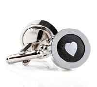 N'Damus London Regent Black Leather Silver Heart Cufflinks