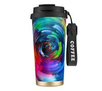 NDDCEDEW 16 Oz Stainless Steel Travel Mug with Straw Colorful Rainbow Spiral Print Double Wall Vacuum Insulated Cup, Leak Proof Flip Lid, Keeps Hot/Cold 12 Hours for Car, Office