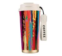 NDDCEDEW 16 Oz Stainless Steel Travel Mug with Straw Rainbow Color Print Double Wall Vacuum Insulated Cup, Leak Proof Flip Lid, Keeps Hot/Cold 12 Hours for Car, Office