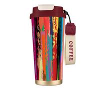 NDDCEDEW 16 Oz Stainless Steel Travel Mug with Straw Rainbow Color Print Double Wall Vacuum Insulated Cup, Leak Proof Flip Lid, Keeps Hot/Cold 12 Hours for Car, Office