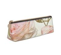 NDDCEDEW Beauty Pink Roses Print Small Pencil Case Leather Zippered Pouch Stationery Bag Pen Holder Case Portable Storage Organizer