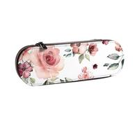 Nddcedew Cute Kid's Pencil Case Teenagers Leather Zippered Pouch Blossoming Rose Flowers Printing Student Stationery Bag Pen Holder Case Portable Storage Organizer