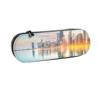 Nddcedew Cute Kid's Pencil Case Teenagers Leather Zippered Pouch Chicago Downtown Sunset Printing Student Stationery Bag Pen Holder Case Portable Storage Organizer