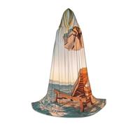 NDDCEDEW Deck Chairs On The Beach In Summer Print Hooded Cape For Teenagers Floor Length Hooded Cape