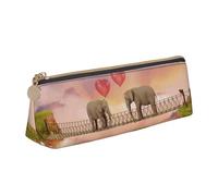 NDDCEDEW Elephant On A Bridge Print Small Pencil Case Leather Zippered Pouch Stationery Bag Pen Holder Case Portable Storage Organizer