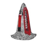 NDDCEDEW London Red Telephone Booth Print Hooded Cape For Teenagers Floor Length Hooded Cape