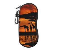 NDDCEDEW Men'S And Women'S Sunglasses Soft Case Ultra Light Portable Neoprene Zipper Glasses Case Teenagers Africa Giraffe Majestic Tree Print Glasses Case