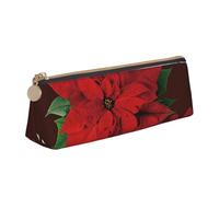 NDDCEDEW Merry Christmas Flower Print Small Pencil Case Leather Zippered Pouch Stationery Bag Pen Holder Case Portable Storage Organizer