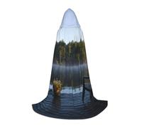 NDDCEDEW Morning At The Lake Print Hooded Cape For Teenagers Floor Length Hooded Cape