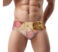 NDDCEDEW Pink White Gold Flowers Print Men'S Triangle Briefs Low Rise Soft Breathable Sweat Absorbent Underwear (S-3xl)