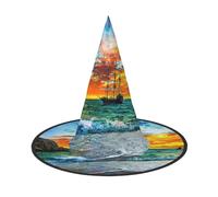 NDDCEDEW Pirate Ship In The Sunset Print Halloween Hats Witch Wizard Hats For Festivities Cosplay