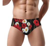 NDDCEDEW Red Flower And White Daisy Print Men'S Triangle Briefs Low Rise Soft Breathable Sweat Absorbent Underwear (S-3xl)
