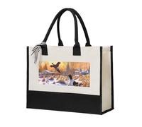 NDDCEDEW Reusable Shopping Bags Dog Catching Pheasant Printed Canvas Carrying Tote Bag For Women With Handles Personalized Tote Bags For Is A Great Gift Girlfriend Wife Mother Bridesmaids