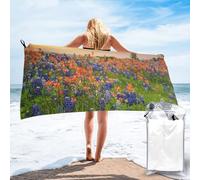 NDDCEDEW Sand Free Quick Dry Beach Towel - Texas Bluebonnets Scenery Microfiber Absorbent Beach & Pool Towel With Organizer Bag For Travel, Vacation, Sunbathing