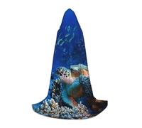 NDDCEDEW Sea Turtle With Fishes Print Hooded Cape For Teenagers Floor Length Hooded Cape