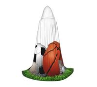 NDDCEDEW Sports Balls On The Grass Print Hooded Cape For Teenagers Floor Length Hooded Cape
