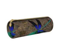 NDDCEDEW Student Pencil Pouch Black Dragonfly Print Leather Zippered Pencil Pouch Kids Stationery Bag for School Pen Holder Case Portable Storage Organizer Makeup Bag