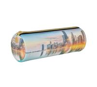 NDDCEDEW Student Pencil Pouch Chicago Downtown Sunset Print Leather Zippered Pencil Pouch Kids Stationery Bag for School Pen Holder Case Portable Storage Organizer Makeup Bag