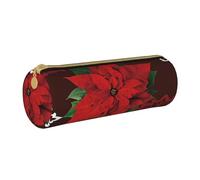 NDDCEDEW Student Pencil Pouch Merry Christmas Flower Print Leather Zippered Pencil Pouch Kids Stationery Bag for School Pen Holder Case Portable Storage Organizer Makeup Bag