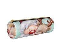 NDDCEDEW Student Pencil Pouch Merry Christmas Print Leather Zippered Pencil Pouch Kids Stationery Bag for School Pen Holder Case Portable Storage Organizer Makeup Bag