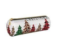 NDDCEDEW Student Pencil Pouch Merry Christmas Print Leather Zippered Pencil Pouch Kids Stationery Bag for School Pen Holder Case Portable Storage Organizer Makeup Bag
