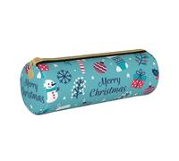 NDDCEDEW Student Pencil Pouch Merry Christmas Print Leather Zippered Pencil Pouch Kids Stationery Bag for School Pen Holder Case Portable Storage Organizer Makeup Bag