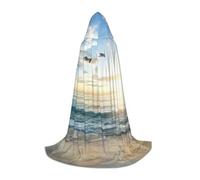 NDDCEDEW The Beach With Sea Birds Print Hooded Cape For Teenagers Floor Length Hooded Cape