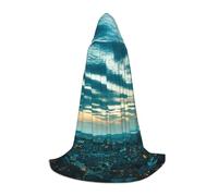 NDDCEDEW The Dusk View Of City Print Hooded Cape For Teenagers Floor Length Hooded Cape
