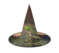 NDDCEDEW Village On The Top Of The Hill Print Halloween Hats Witch Wizard Hats For Festivities Cosplay