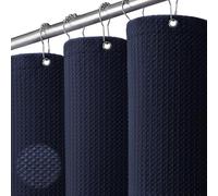 NDDYCU Long Navy Blue Waffle Shower Curtain, Weighted Waterproof Shower Curtain for Bathroom 183x198cm