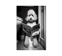 NDGSA A Funny Poodle Reading A Newspaper in The Toilet. Canvas Poster Bedroom Decor Landscape Office Room Decor Gift 24x36inch(60x90cm)