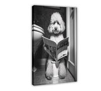 NDGSA A Funny Poodle Reading A Newspaper in The Toilet. Canvas Poster Bedroom Decor Landscape Office Room Decor Gift 24x36inch(60x90cm)