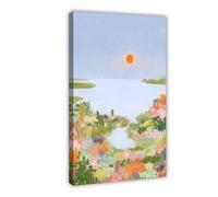 NDGSA Abstract Colorful Meadow Lake Sunset Landscape Painting Canvas Poster Wall Art Decor Print Picture Paintings for Living Room Bedroom Decoration 20x30inch(50x75cm)