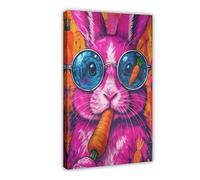 NDGSA Colourful Rabbit Eating Carrots Oil Painting Canvas Poster Wall Art Decor Print Picture Paintings for Living Room Bedroom Decoration 08x12inch(20x30cm)