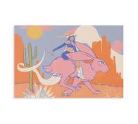 NDGSA Desert Cowgirl Fairy Riding A Rabbit Canvas Poster Wall Art Decor Print Picture Paintings for Living Room Bedroom Decoration 24x36inch(60x90cm)