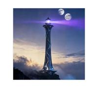 NDGSA Eternal Watch- A Futuristic Lighthouse Under The Twin Moons Canvas Poster Bedroom Decor Landscape Office Room Decor Gift 12x12inch(30x30cm)