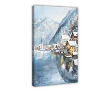 NDGSA Hallstatt, Austria - Watercolor Painting of A Winter Lake And The Alps Canvas Poster Wall Art Decor Print Picture Paintings for Living Room Bedroom Decoration 16x24inch(40x60cm)