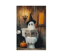NDGSA Retro Fun Ghost Reading A Newspaper on The Toilet Canvas Poster Wall Art Decor Print Picture Paintings for Living Room Bedroom Decoration 16x24inch(40x60cm)
