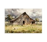 NDGSA Retro Rural Field Farmhouse Landscape Painting Canvas Poster Wall Art Decor Print Picture Paintings for Living Room Bedroom Decoration 12x18inch(30x45cm)