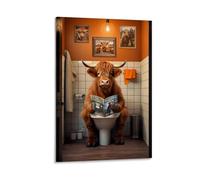 NDIEHA Highland Cow on The Toilet Poster Animal Art Prints Home Wall Aesthetic12x18inch(30x45cm)