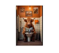 NDIEHA Highland Cow on The Toilet Poster Animal Art Prints Home Wall Aesthetic12x18inch(30x45cm)